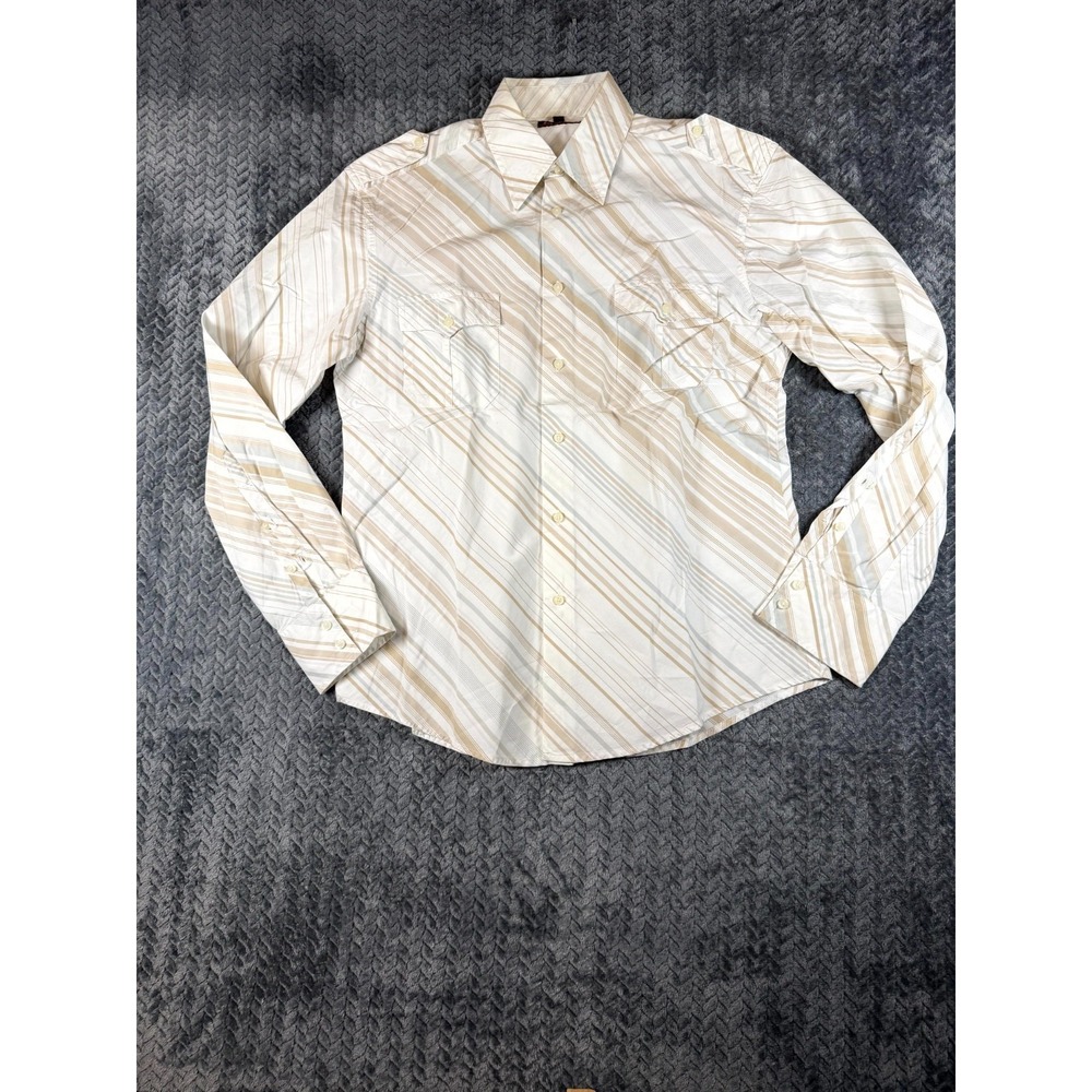 Ben Sherman Dress Shirt Mens 2 White Plaid Back Box Round Hem Formal Business